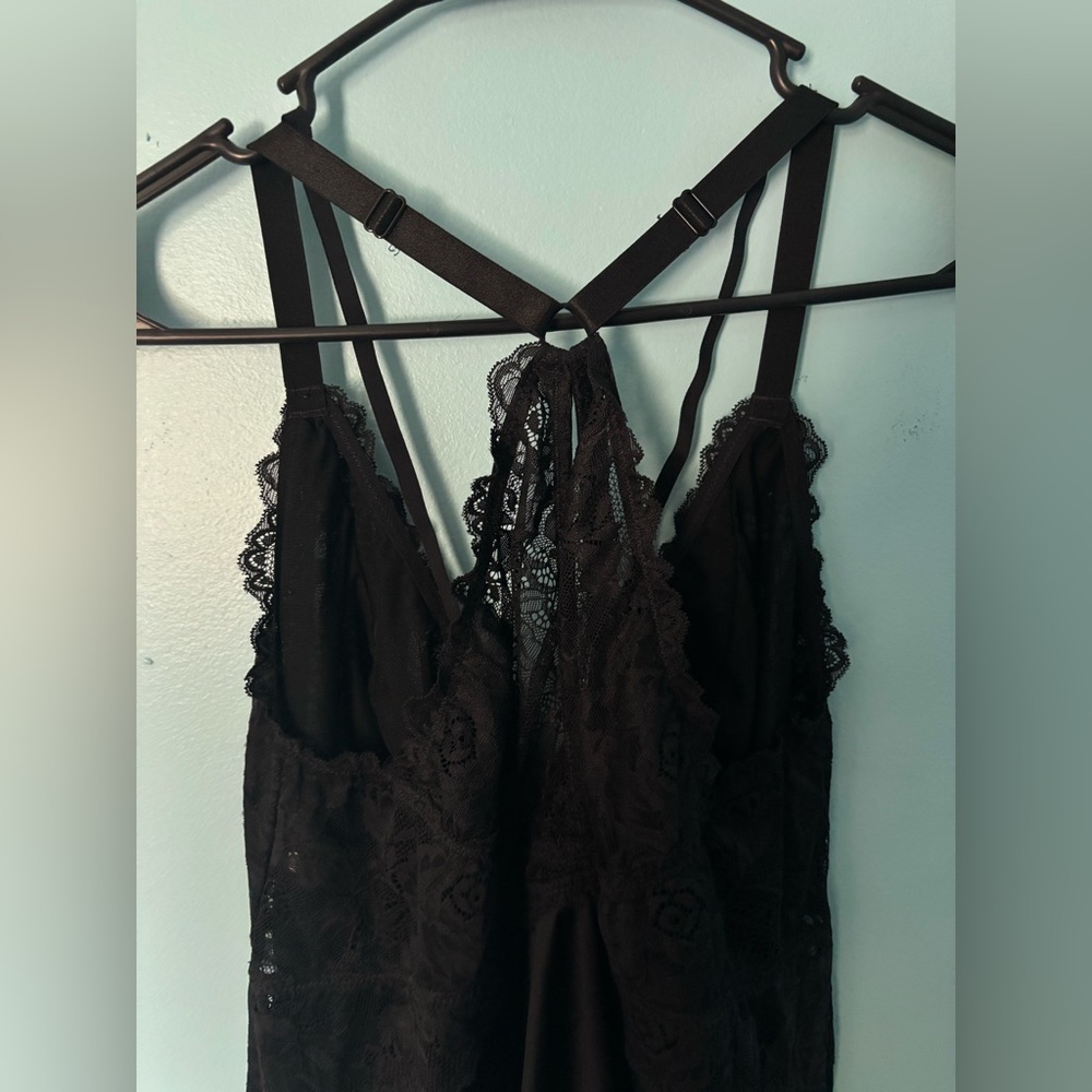 Black Satin and Lace Lingerie Slip